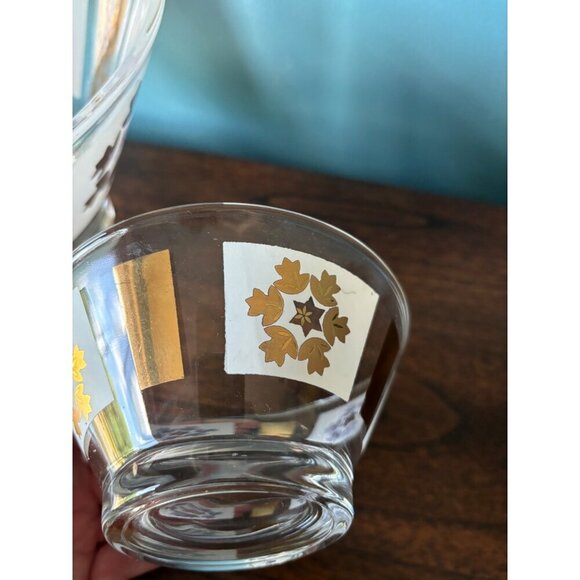 Vintage‎ MCM Glass Bowl Chip & Dip Serving Fruit Frosted White Gold 2 Pc - Picture 3 of 10